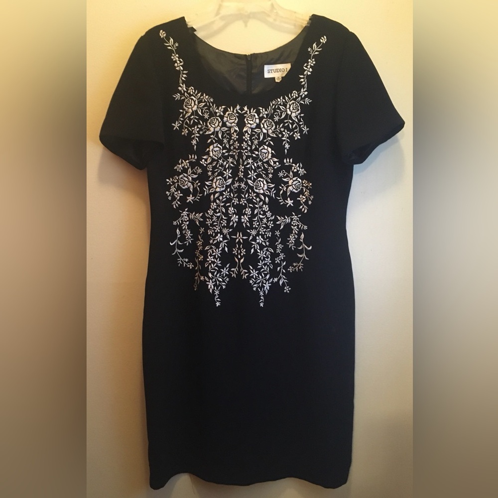 Studio I Black Dress with White Floral Pattern